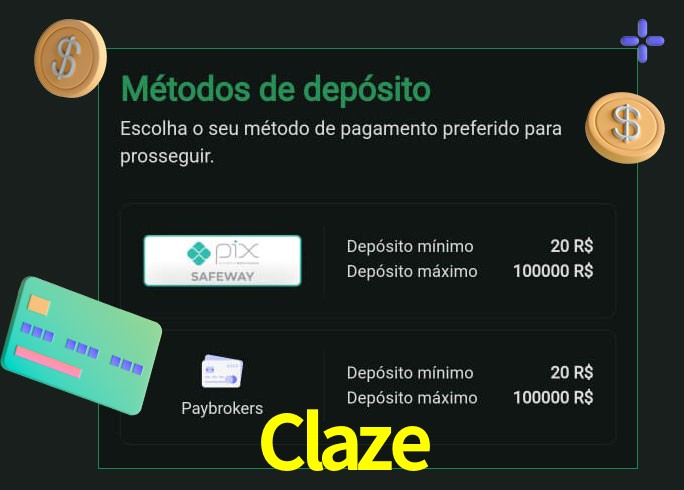 O cassino Claze oferece uma grande variedade de métodos de pagamento